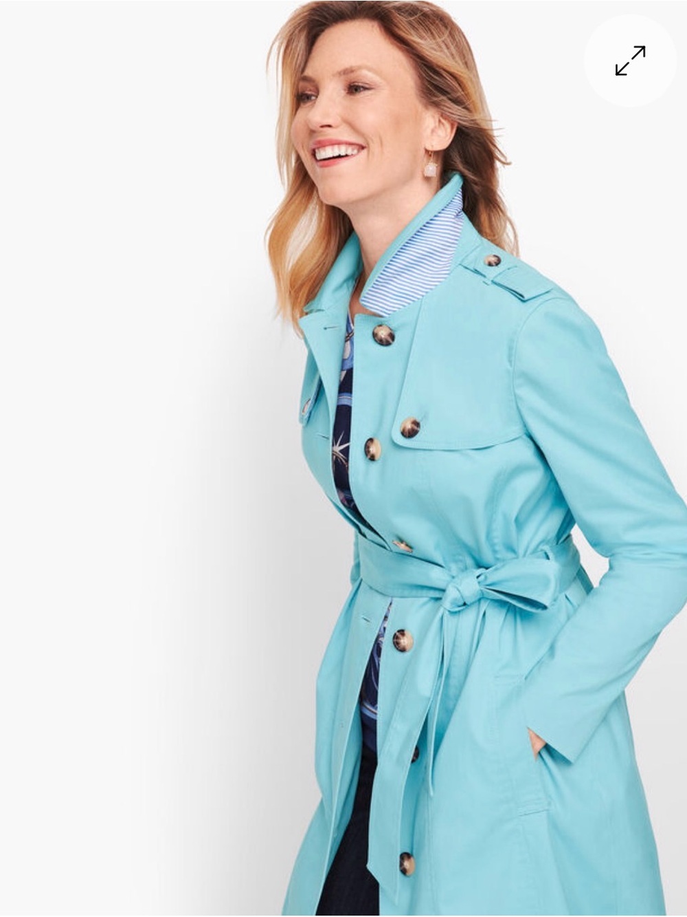 Talbots Long Trench Coat Women Large Overcoat Light Blue Belted Classic Casual L